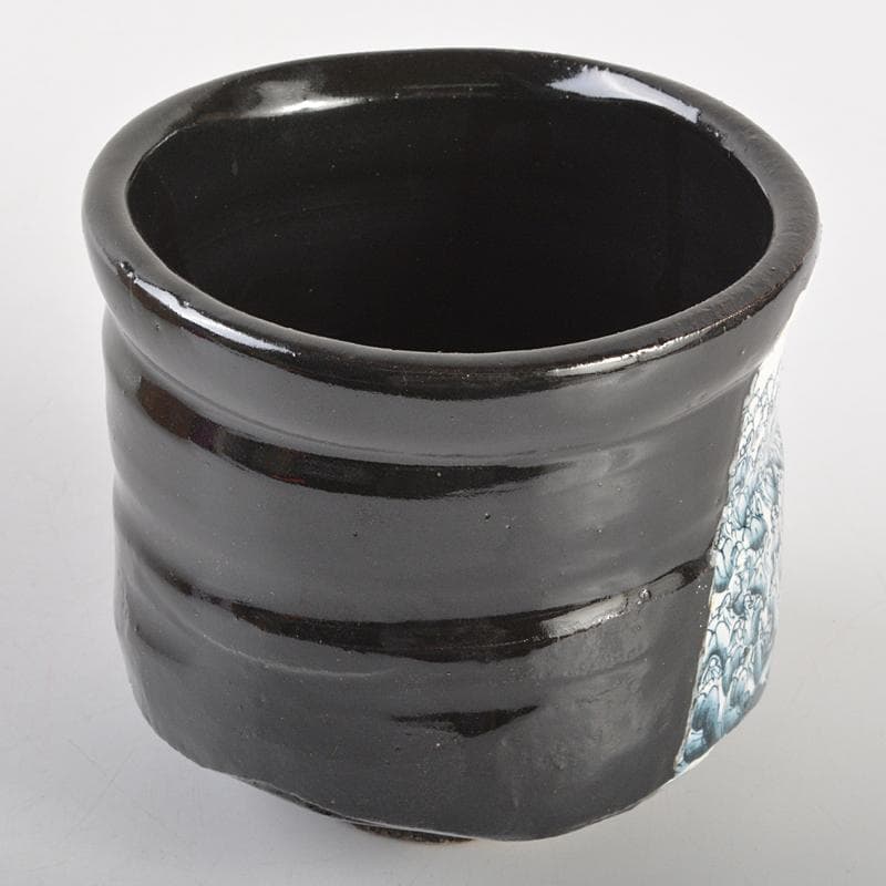 瀬戸焼　木村勝明（画仙斎白兎）作　染付　千寿老人文　筒茶碗　共箱　V　R7232