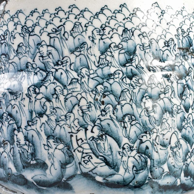 瀬戸焼　木村勝明（画仙斎白兎）作　染付　千寿老人文　筒茶碗　共箱　V　R7232