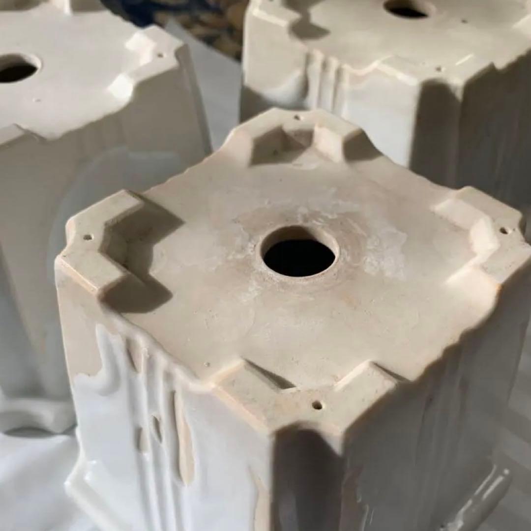 骨董植木鉢白釉薬３個