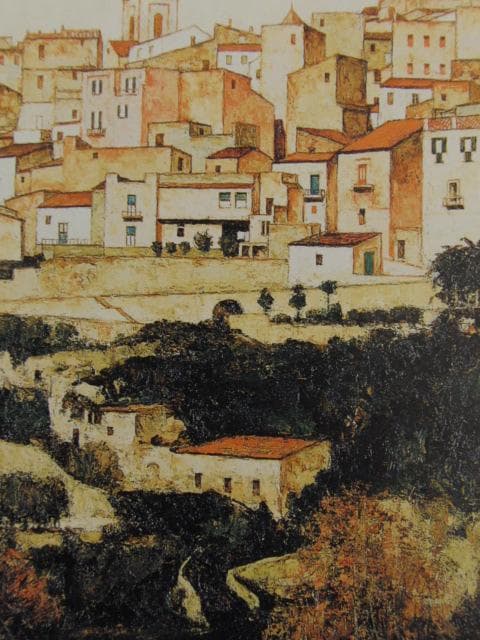 横山申生、【山岳の街（シチリア島）】、希少な限定額装用画集画