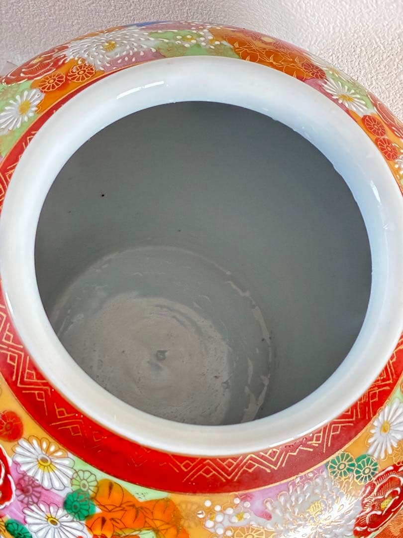 伝統工芸＊九谷焼＊九谷春洋＊壺＊花瓶＊多色花柄金彩＊大きい＊和置物＊美品