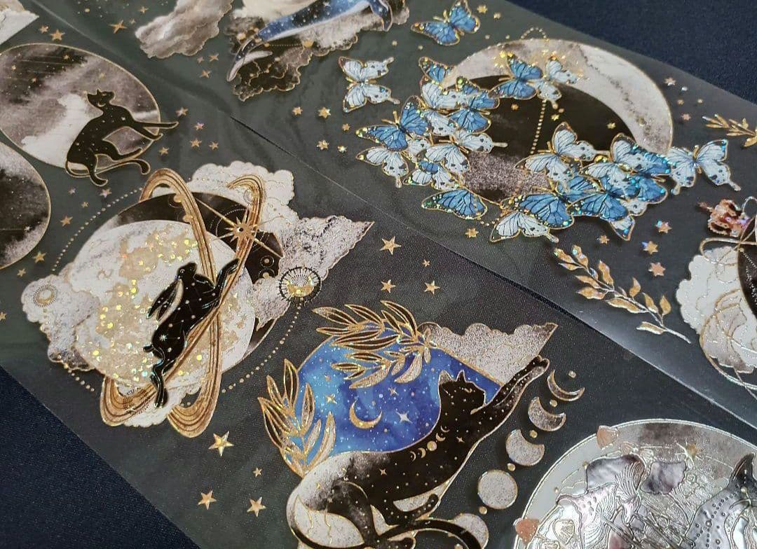 巻売セット★ 海外 マスキングテープ マステ 動物 猫 鯨 金銀ホロ 銀河光