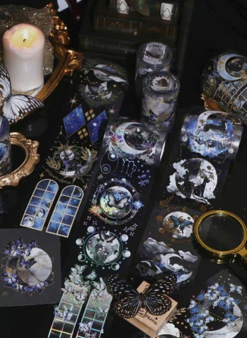 巻売セット★ 海外 マスキングテープ マステ 動物 猫 鯨 金銀ホロ 銀河光