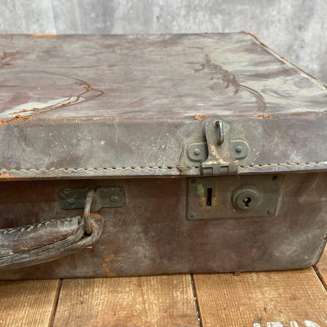 A-1 【激レア・味出し】ヴィンテージ レザーアンティークトランク / 昭和レト