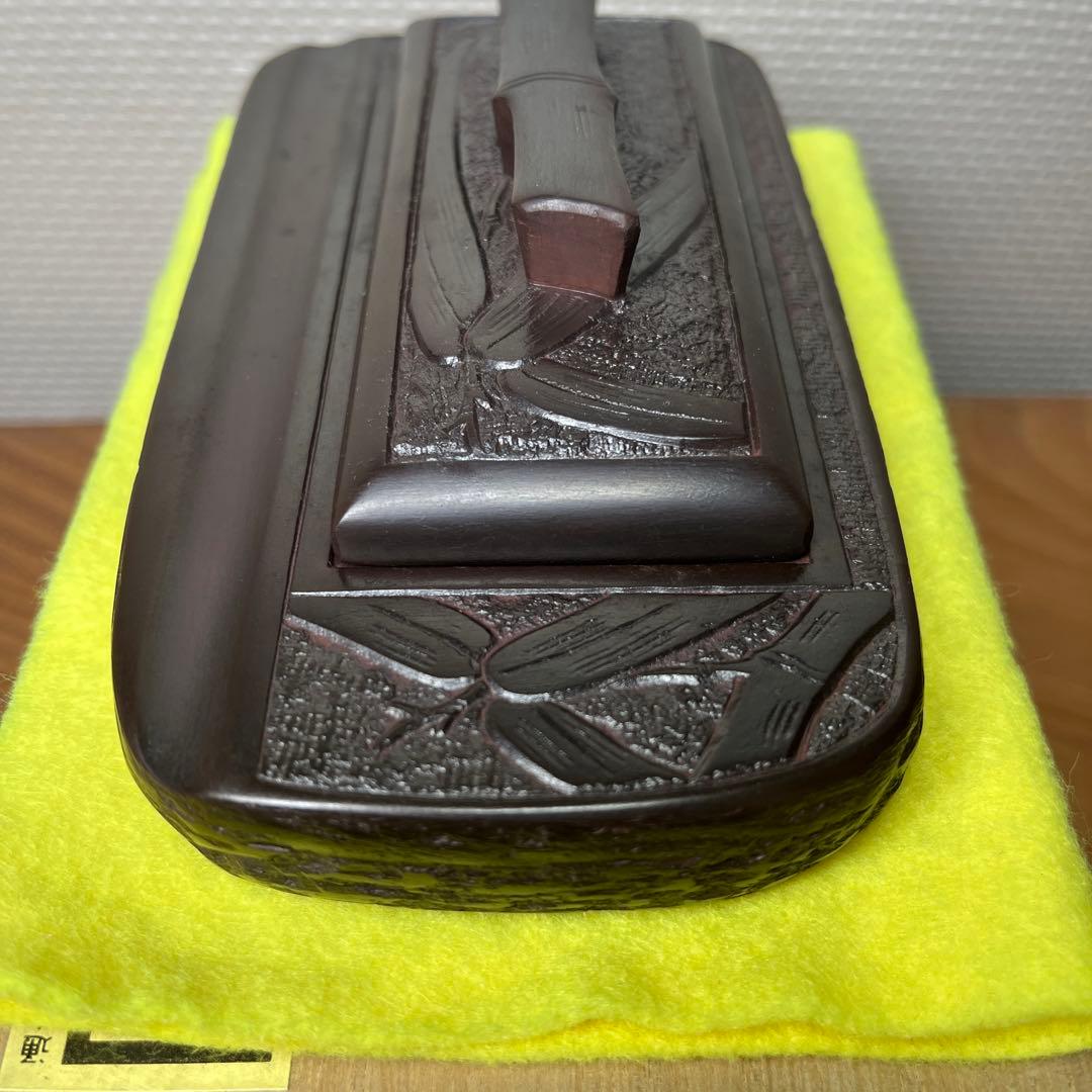 ⭕️赤間硯　新品美品　縄田宝泉　石蓋付き彫刻入硯　縄田製硯所　墨持ち良し
