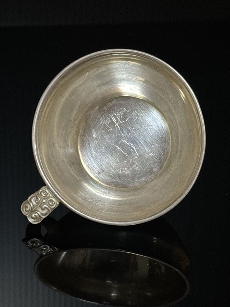 平安 名人 二世 秦 蔵六 造 銀無垢製 饕餮文後手 杯 盃 酒器 桐共箱付