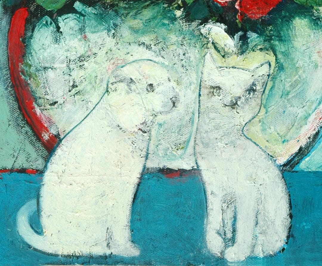 油絵 菅家令子 絵 絵画 インテリア uF6-070619 可愛い子猫と子犬