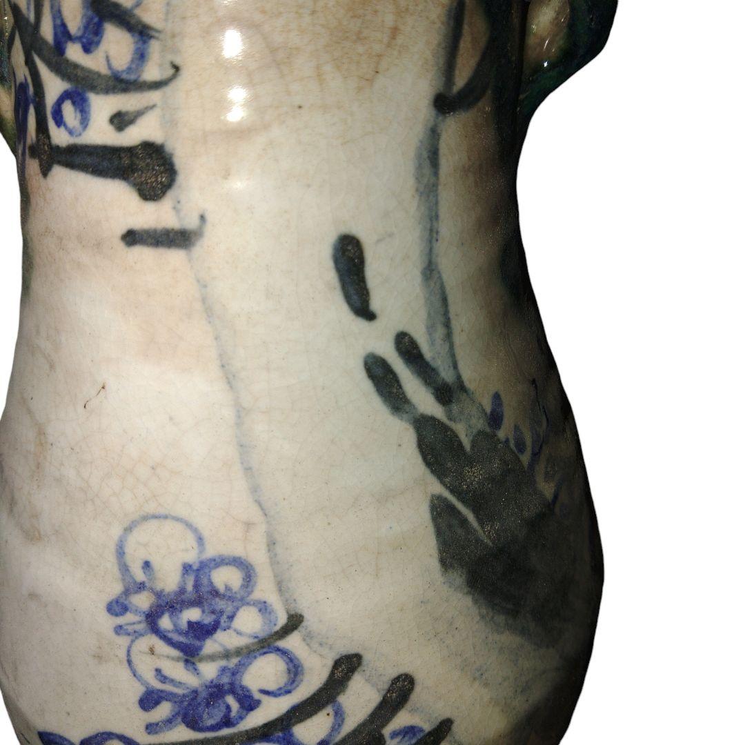 希少　越後太丘焼　霊芝取手付花瓶