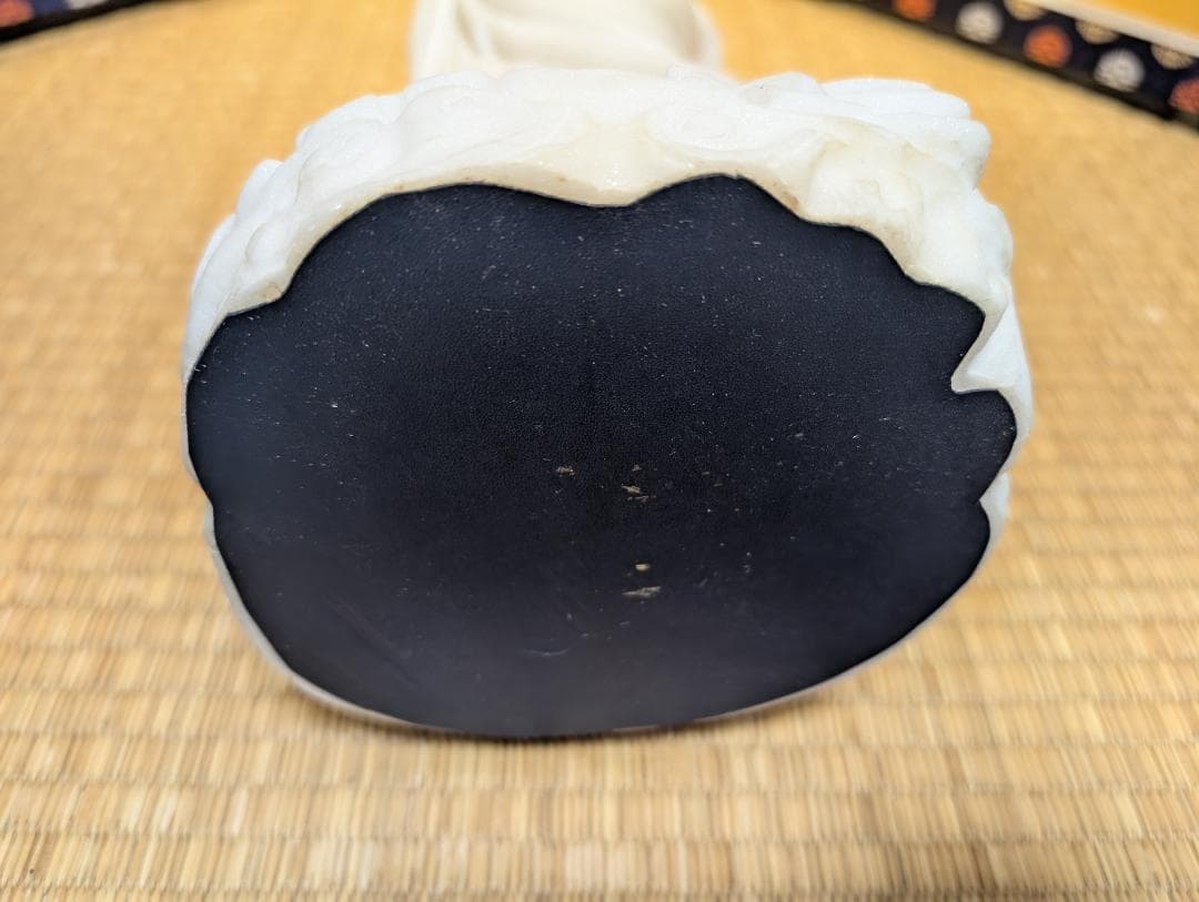 古美術　彫刻　石彫　大理石風　観音様　立像　木台付