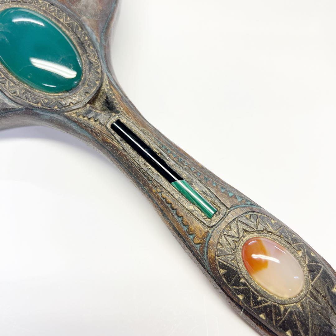 アイヌコタン　西田智三さん　ハンドミラー　手鏡　エカシ　コタンコロカムイ　天然石