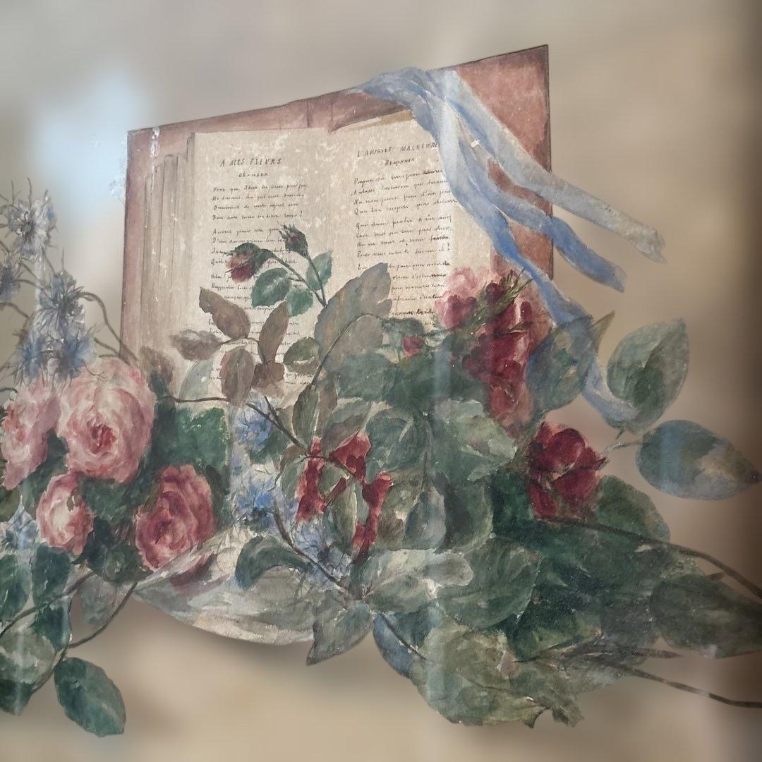 フランスアンティーク 水彩画 薔薇