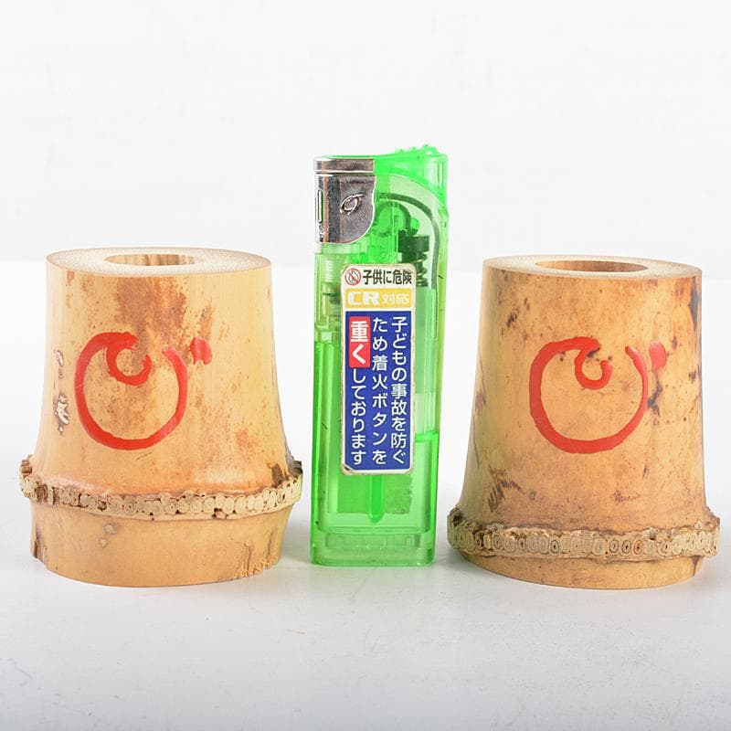 茶道具　竹蓋置　一双　建仁寺竹田益州花押　書付箱　M　R5359