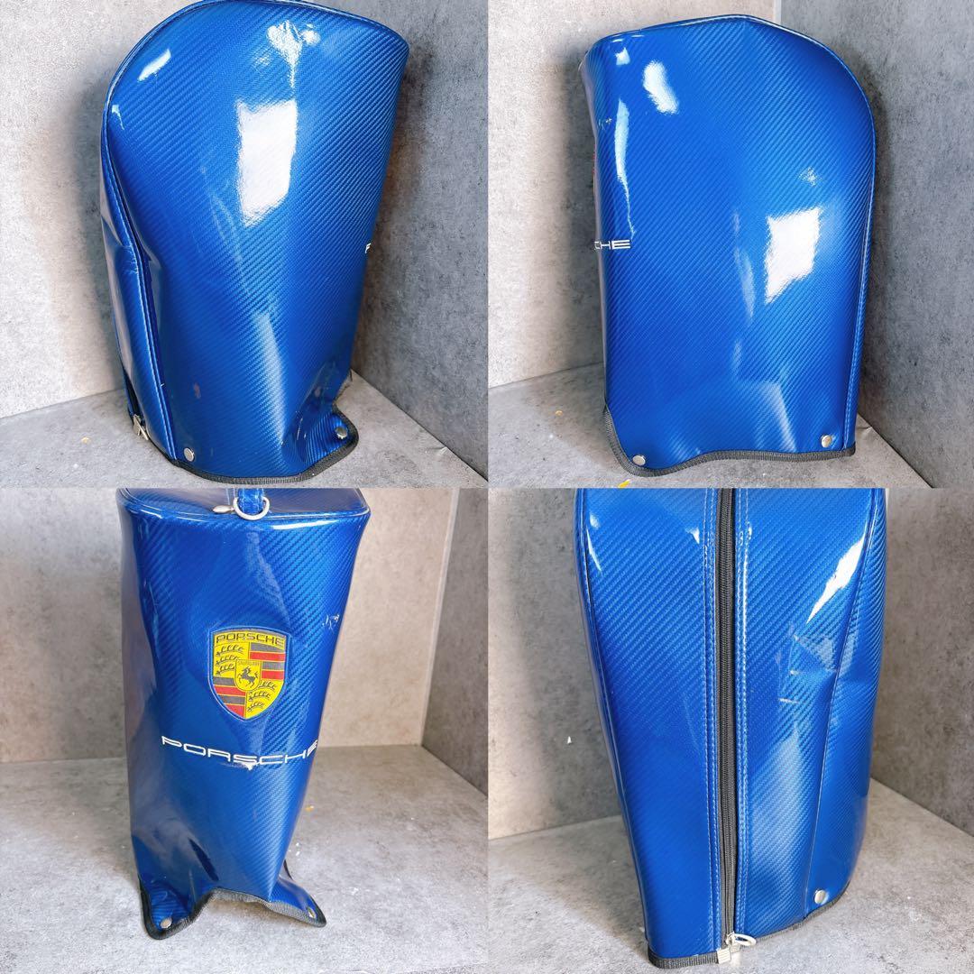 キャディバッグ　9.5型　5部割　ポルシェ　エナメル　カーボン調　ブルーネイビー