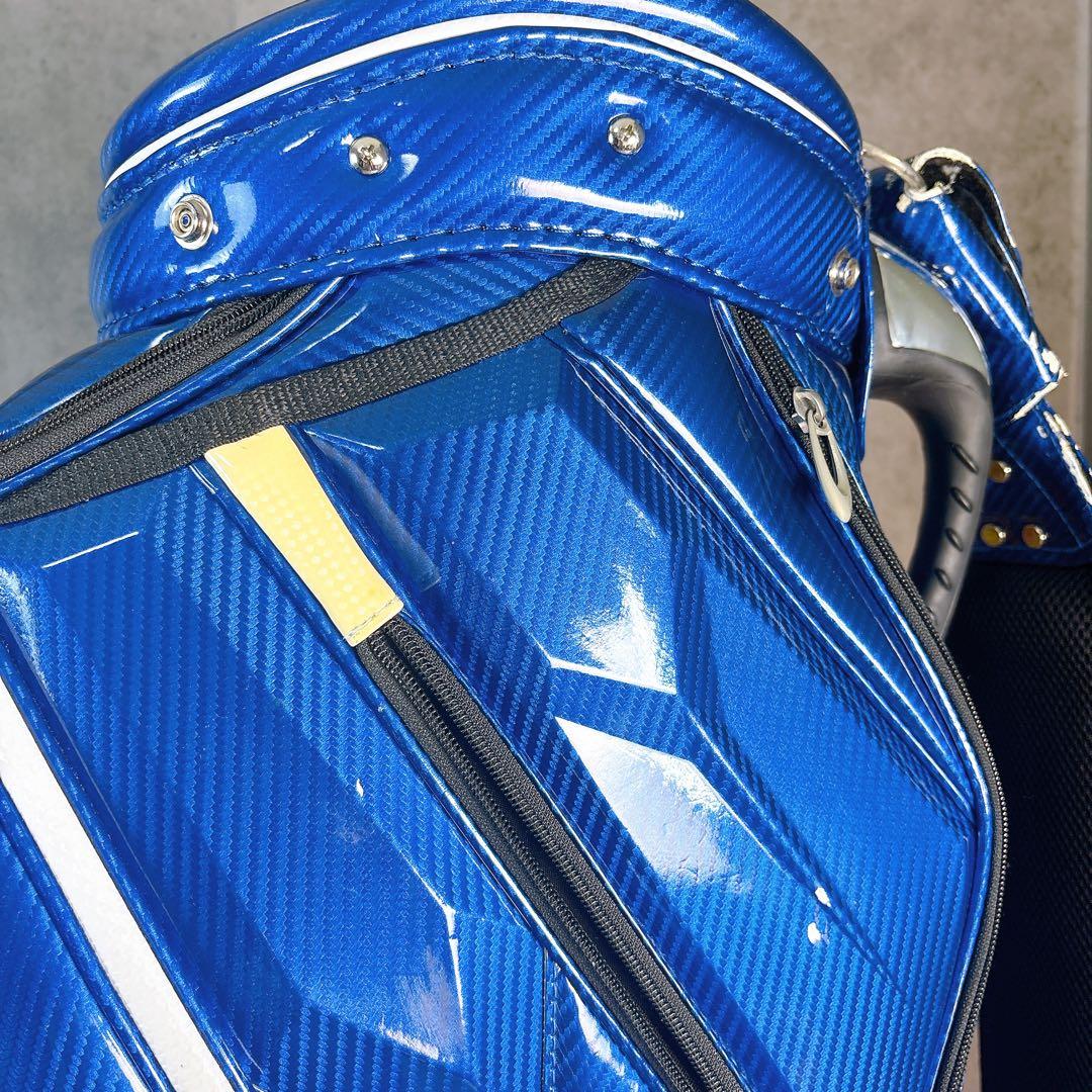 キャディバッグ　9.5型　5部割　ポルシェ　エナメル　カーボン調　ブルーネイビー