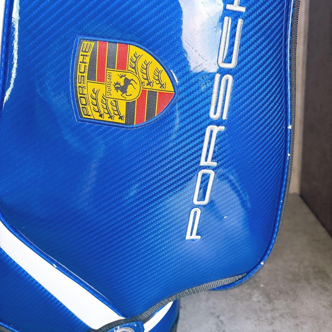 キャディバッグ　9.5型　5部割　ポルシェ　エナメル　カーボン調　ブルーネイビー