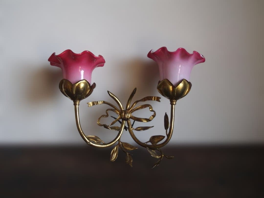 花束のデザイン ピンクのガラスシェード ウォールライト 照明/K313