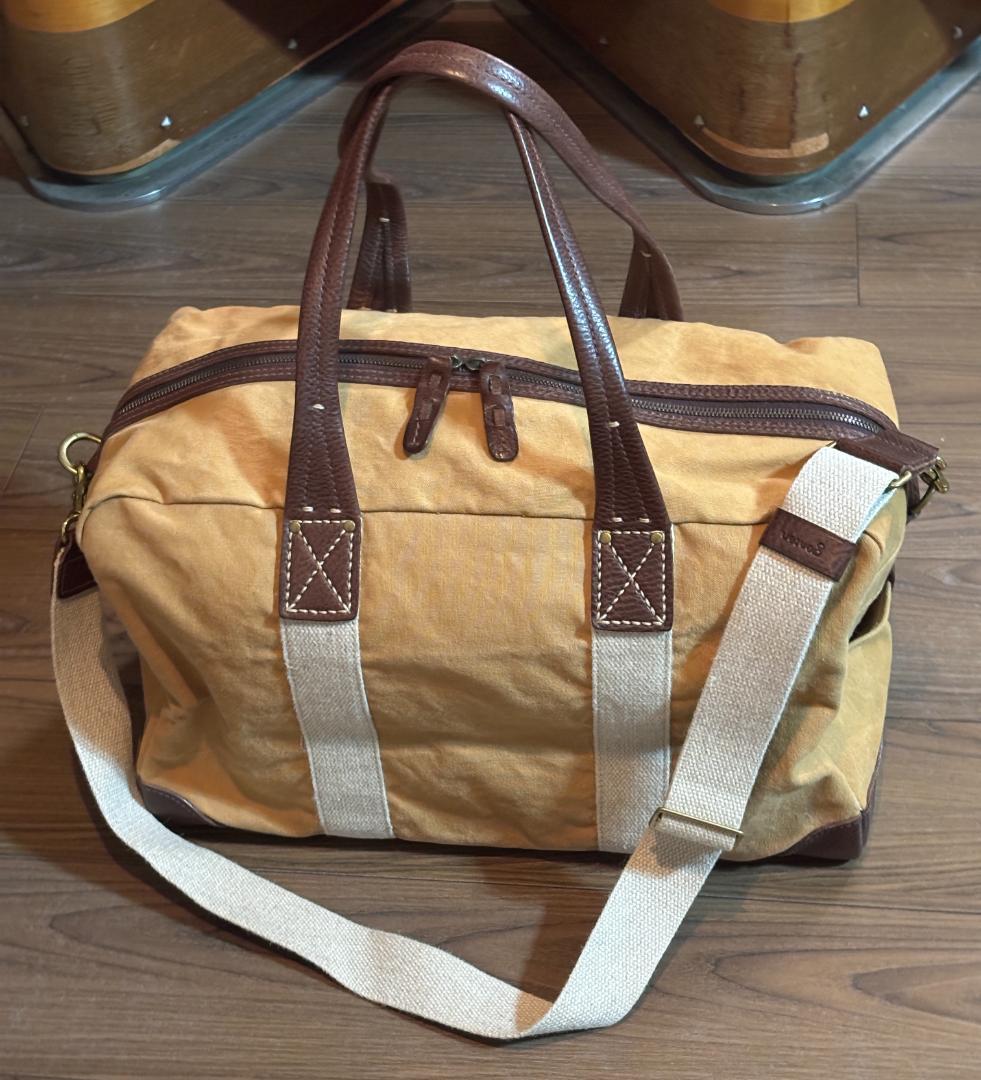 ＜genten（ゲンテン）＞　ボストンバッグ　キャンバス＆レザー　ショルダー紐付