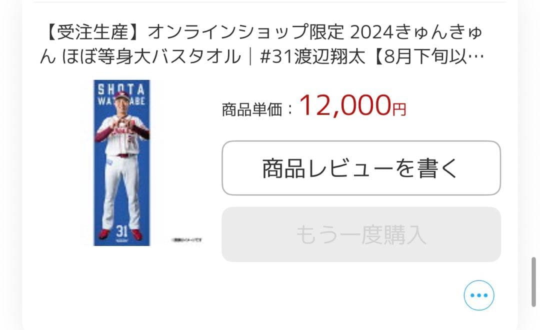 楽天イーグルス 渡辺翔太 2024 きゅんきゅん ほぼ等身大バスタオル