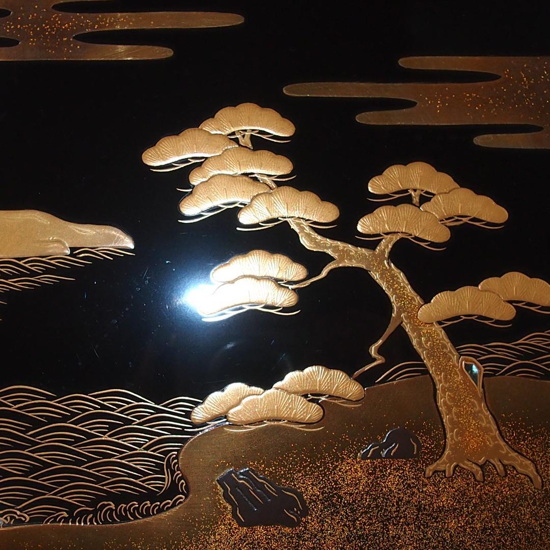 【高級・良品】輪島塗 五島屋謹製 光甫作 松島蒔絵 四段重箱 台付き 山水蒔絵