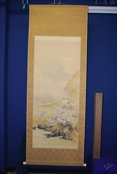 真作/石渓/梅花山村図/布袋屋掛軸HB-133