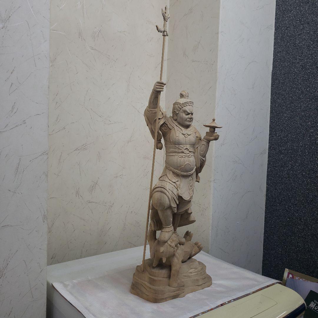 Ｂフライデー蔵出し特価魔除け金運上げ仏像★楠材毘沙門天立像1尺立★四天王の多聞天