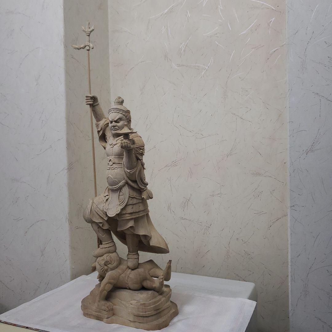 Ｂフライデー蔵出し特価魔除け金運上げ仏像★楠材毘沙門天立像1尺立★四天王の多聞天