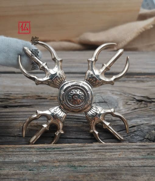 【修縁堂】チベット仏教 真鍮 青銅 十字杵 羯摩杵 寺院用仏具