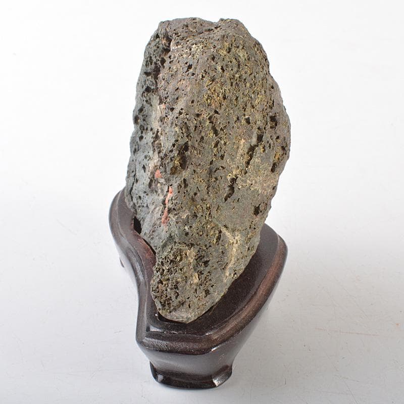 天然石　鑑賞石　菊花石　置物　重さ約392g　唐木台付　V　R6492