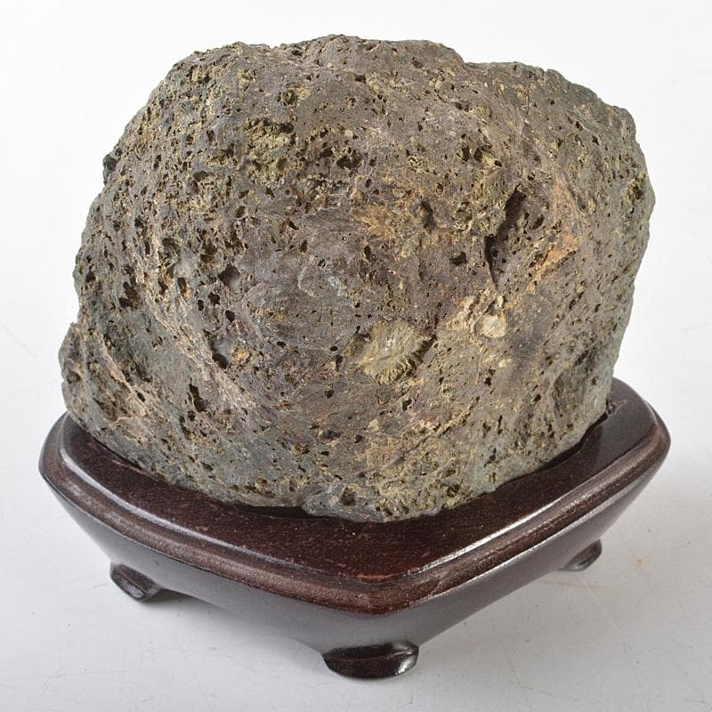 天然石　鑑賞石　菊花石　置物　重さ約392g　唐木台付　V　R6492