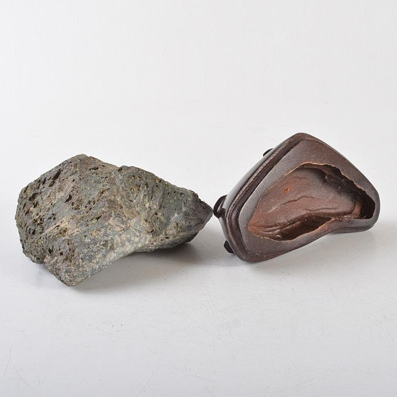 天然石　鑑賞石　菊花石　置物　重さ約392g　唐木台付　V　R6492