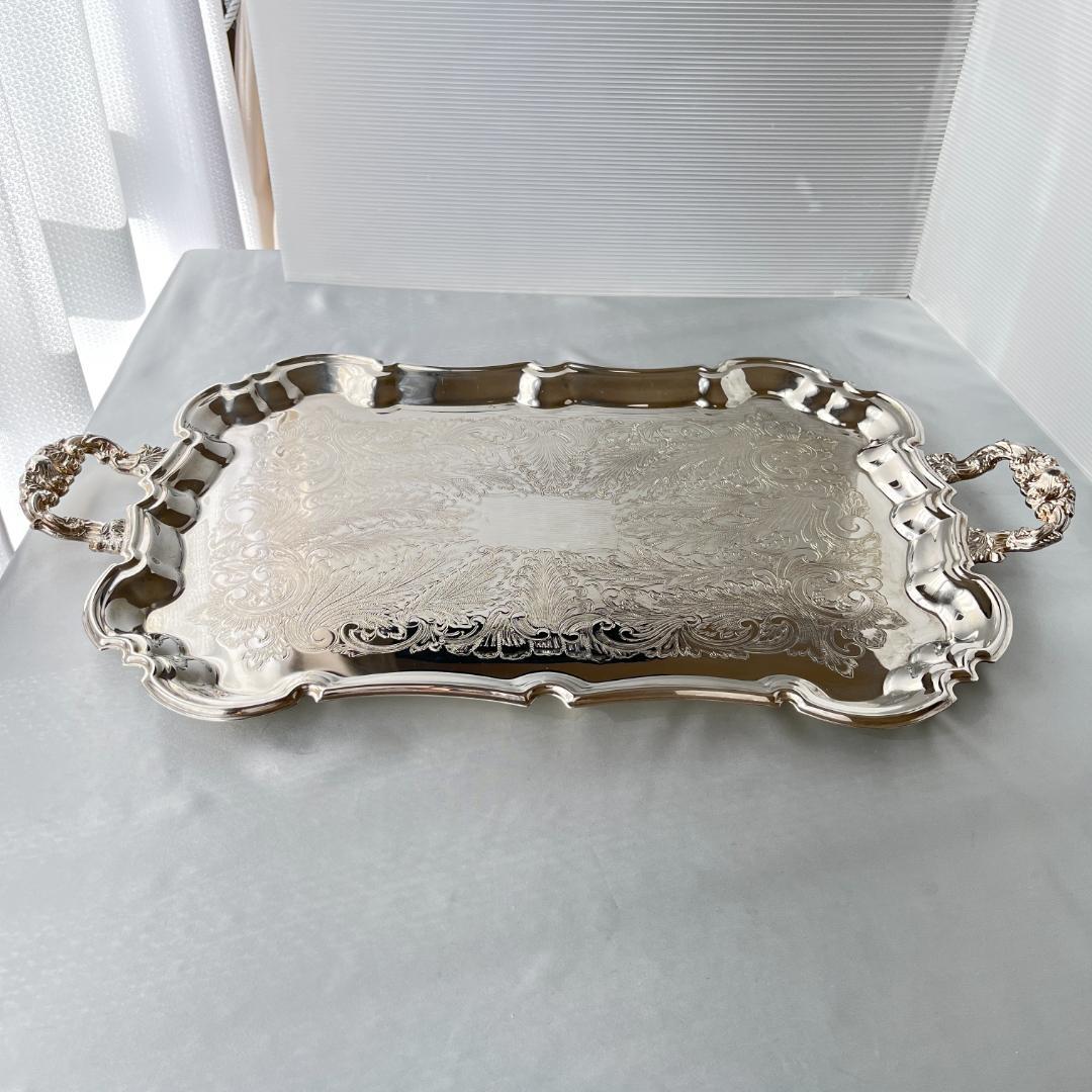 【KENT】ギャラリートレー【シルバープレート】59cm 特大 ハンドル