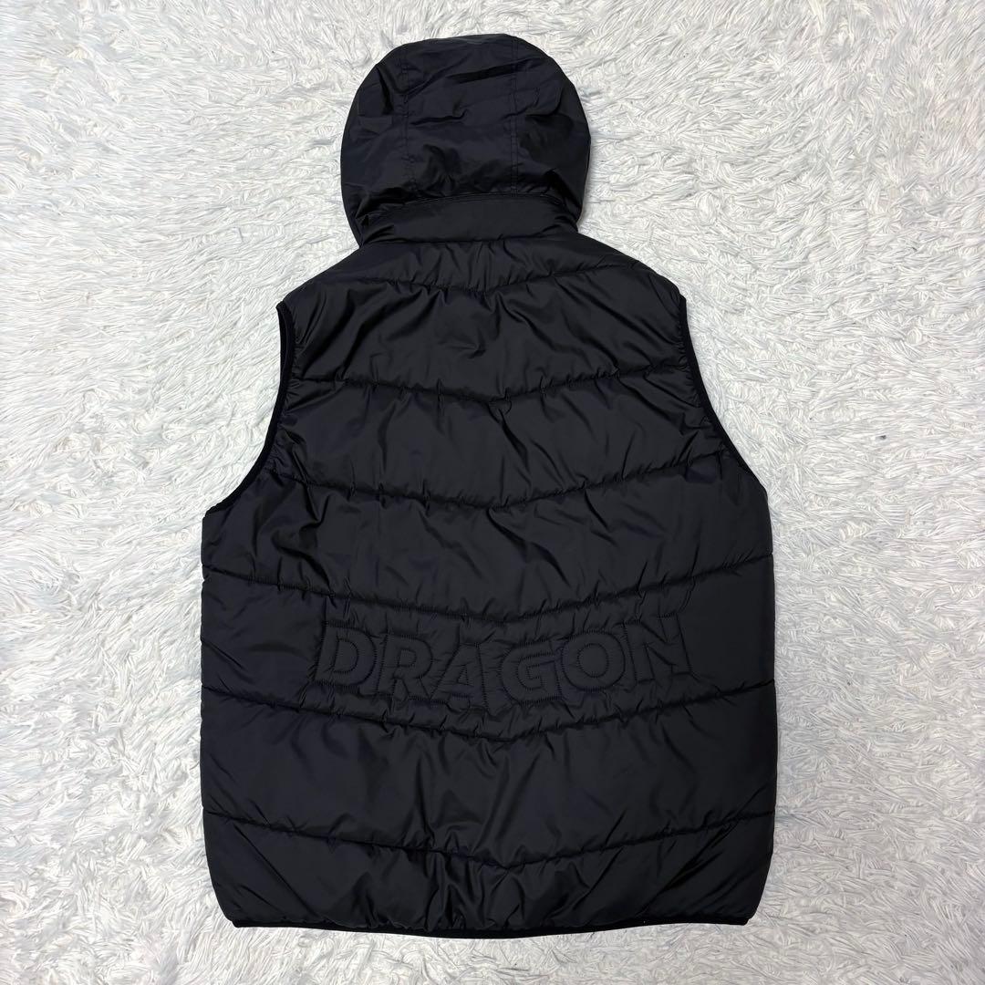 ダンスウィズドラゴン ベスト ダウン ジップ ブラック 総柄 フード