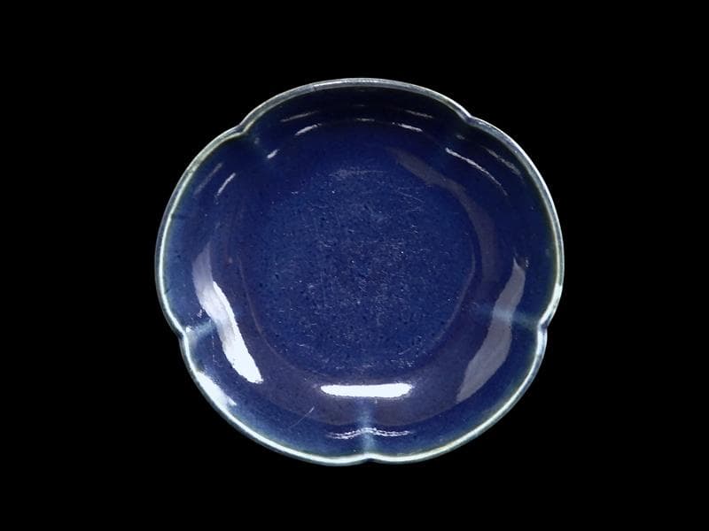 古伊万里　瑠璃　輪花小皿　３寸半皿　２枚　C734AS-DCg