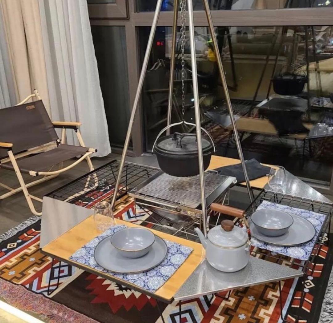 【全30点豪華セット】フィールドラック　テーブルセット　八角形 ステンレス 竹製