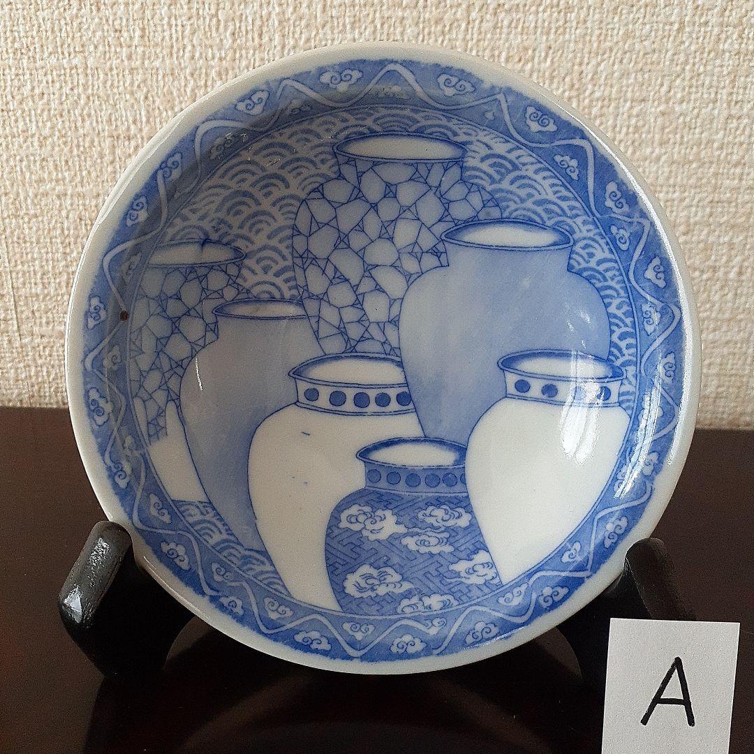 印判皿　小皿　鍋島写し　七壺文　上手　４枚＋おまけ　有名品　とろとろガラス