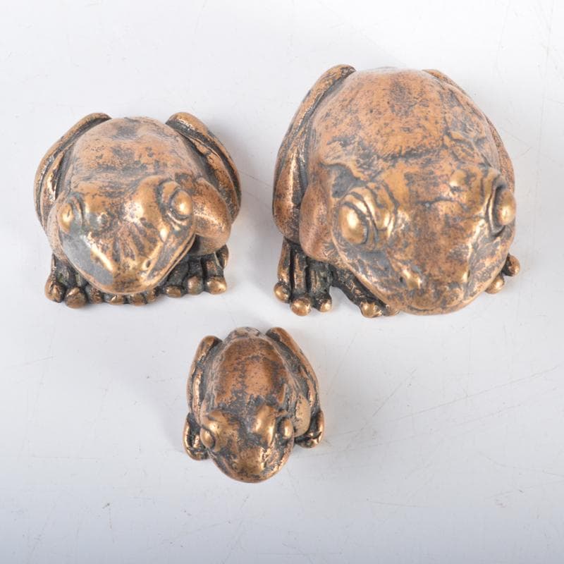 中国　古銅　蛙　紙鎮　置物　3点　N　4218
