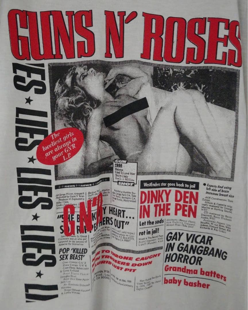 ガンズ・アンド・ローゼズ　ベースボールシャツ　白×グレー　М