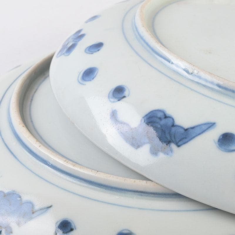 中国　青花　花草鳥文盤　皿　一對　在銘　C　9290