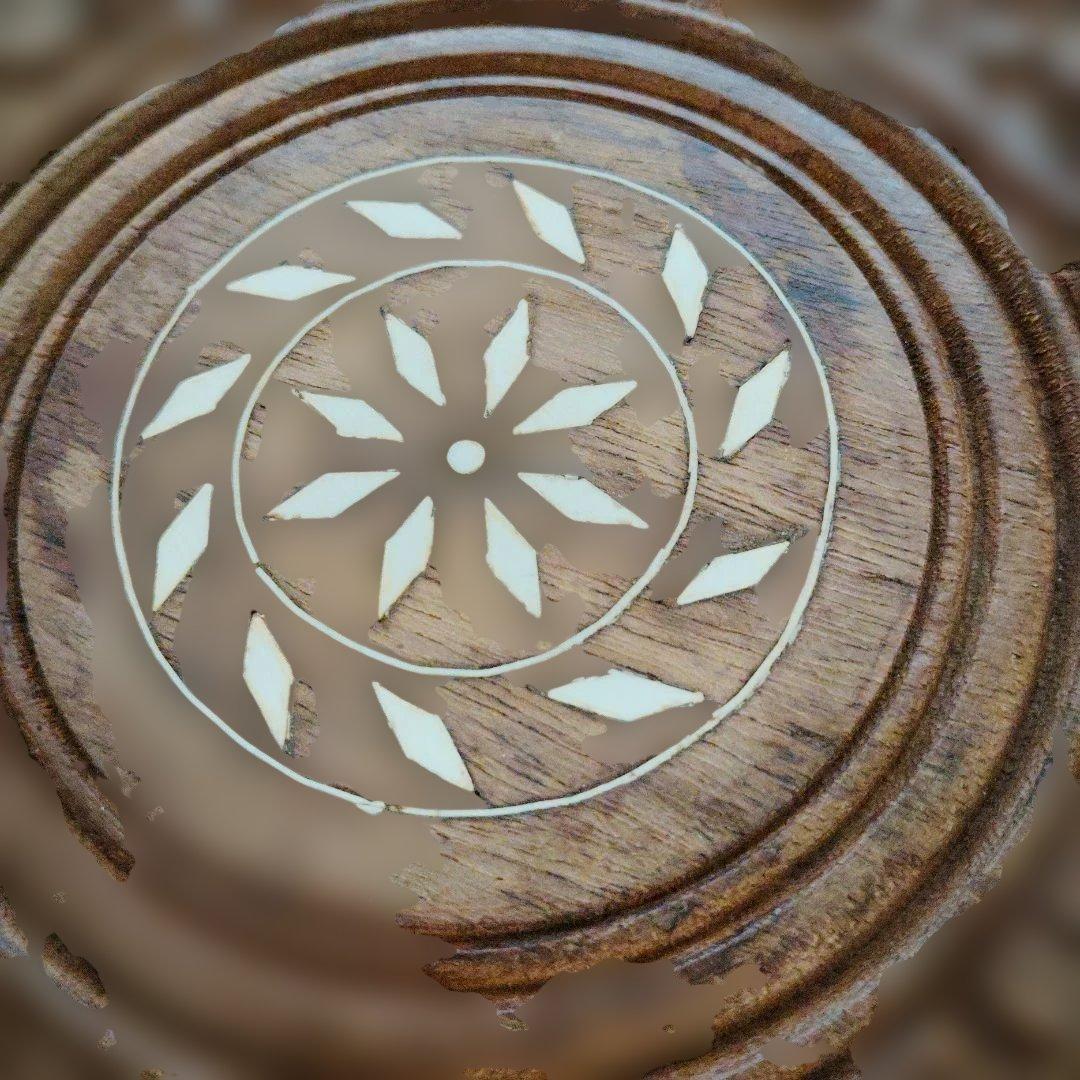 彫刻装飾木製キャスターテーブル ぞうがん細工　象嵌細工お花の台 花台