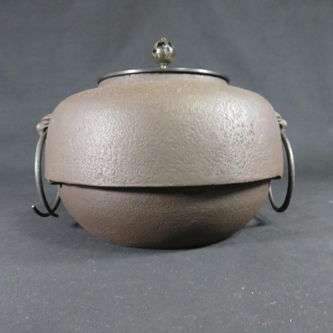 茶釜 茶道具 唐銅風炉 切合鬼面釜 木箱 共箱 在銘