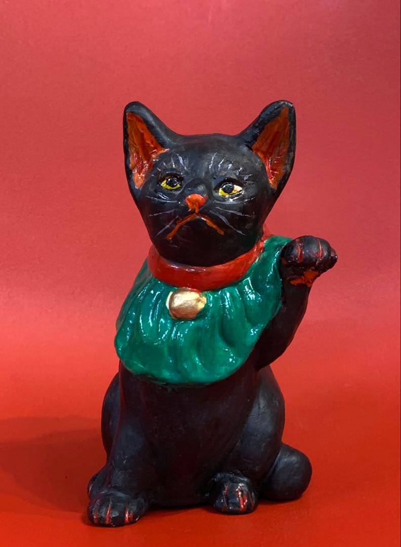 長浜人形　招き猫　黒　高さ15cm