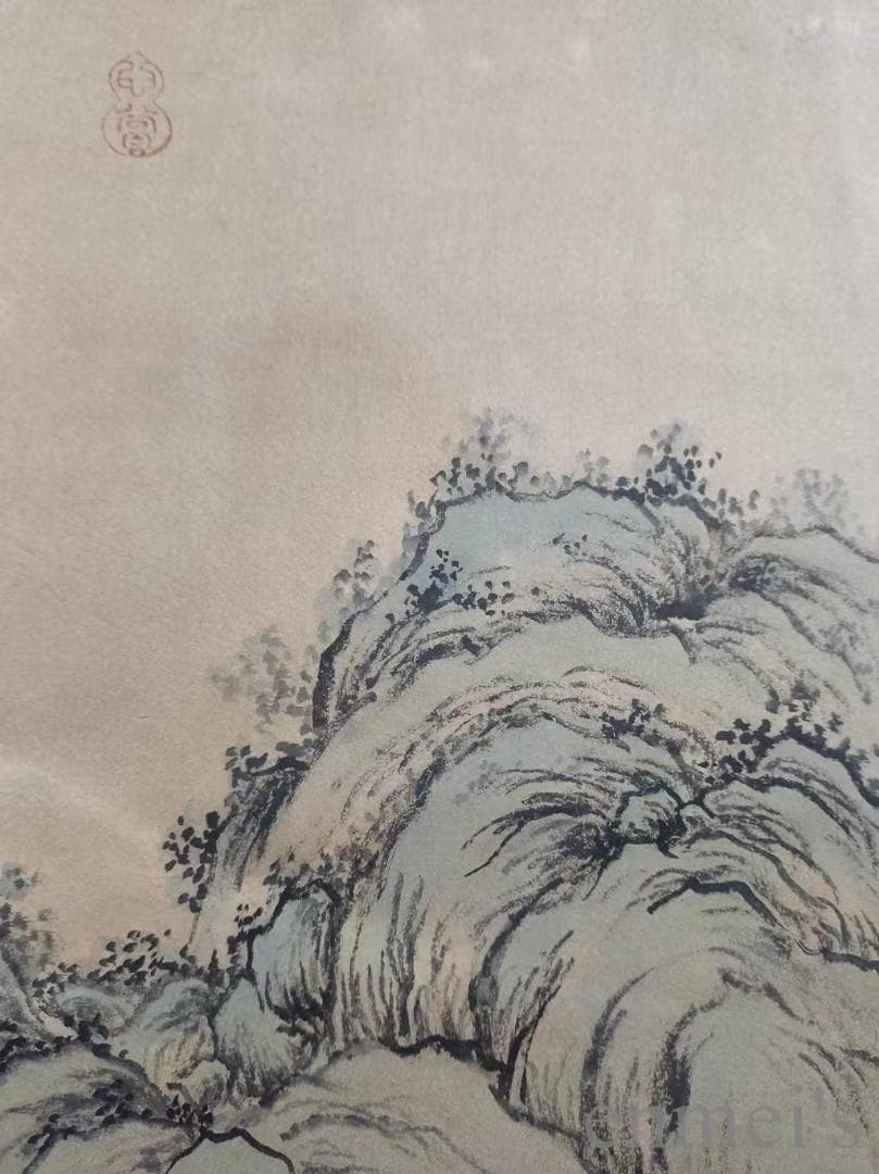 中国古美術.王原祁款.山水図.宣紙画.三尺手描き.肉筆.掛け軸.水墨画.文房置物