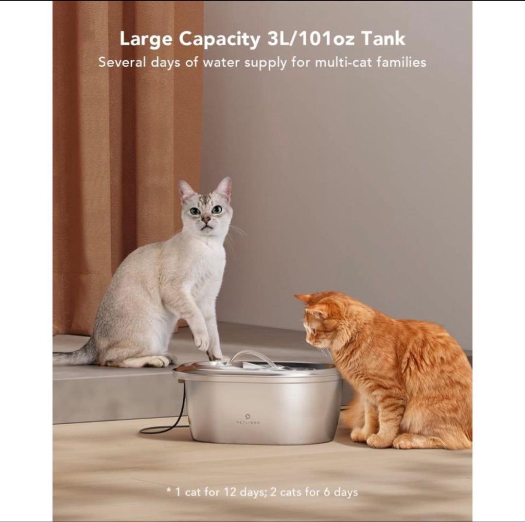 Petlibro 猫用給水器 304ステンレス 3L 大容量