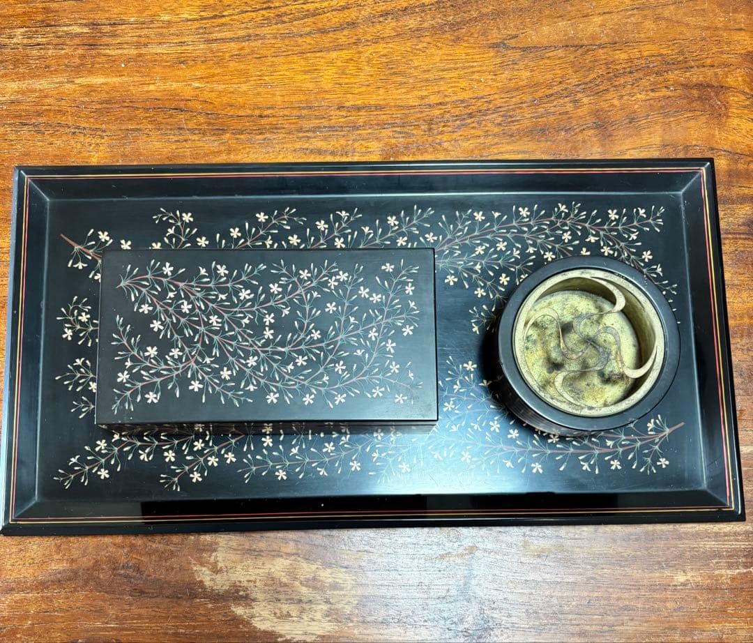 蒟醤　煙草盆セット　岡田章人作　喫煙具　灰皿　煙草ケース　タバコ