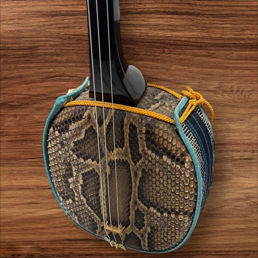 【ネッシー】沖縄三線 蛇本革布生地ソフトカバー＆弦３本＆駒