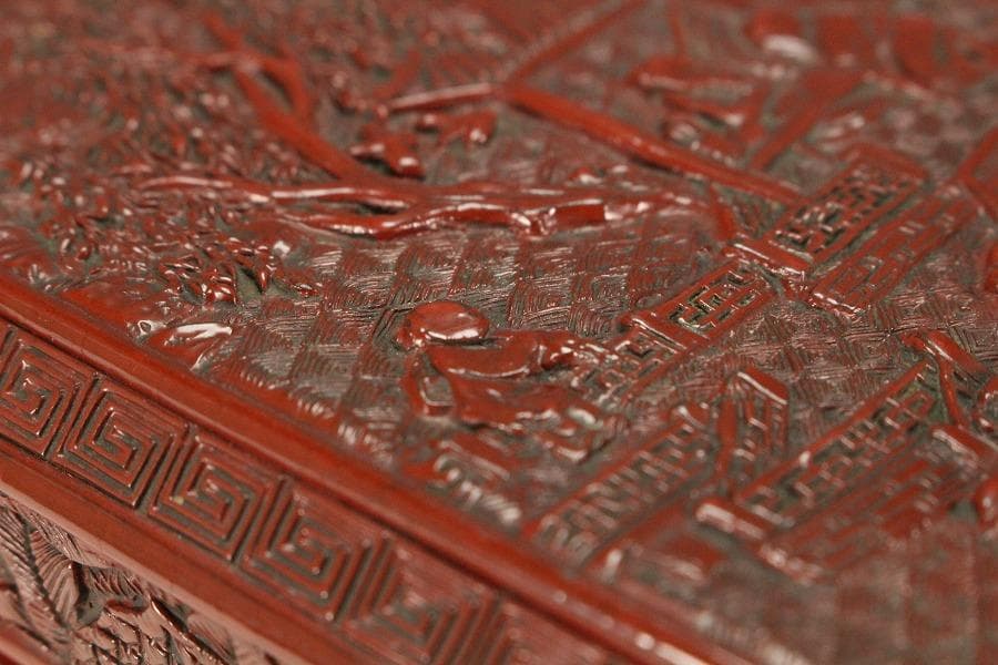 茶道具 堆朱 楼閣人物紋 茶通箱 時代物(K-XA948)