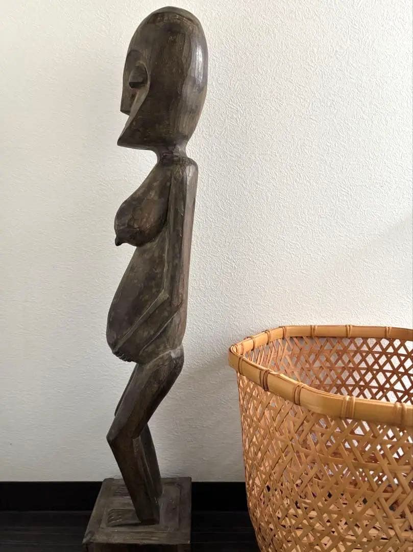 691 骨董 民芸 アンティーク アフリカ コンゴ ルバ族 女性立像 彫刻