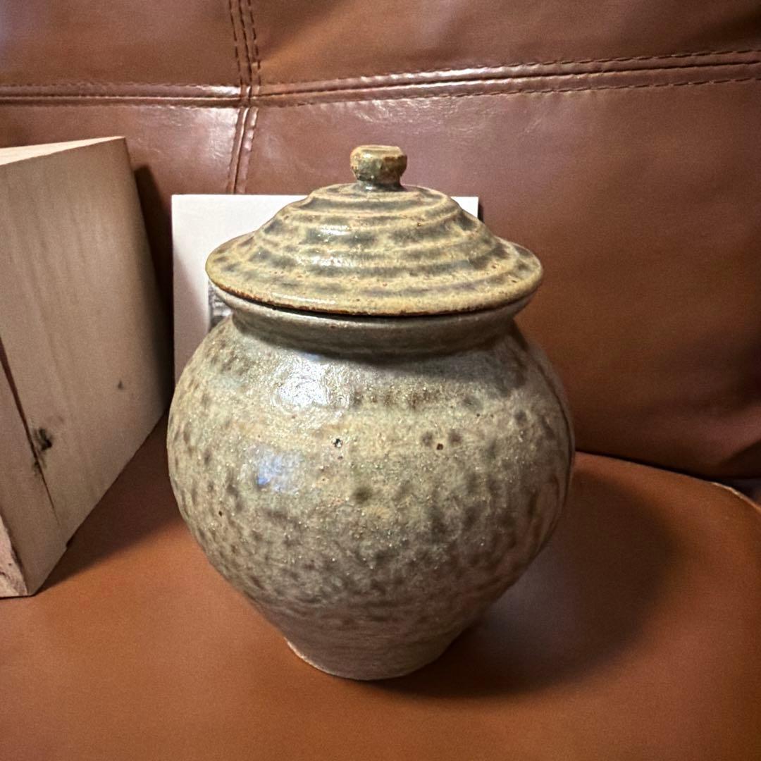 行事飴屋　陶器の壺 波状の蓋付き 木箱付き　甦る行橋の名産