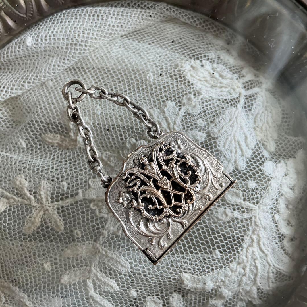 【ｍ】フランスアンティーク ミニチュア　バッグ　シルバープレート