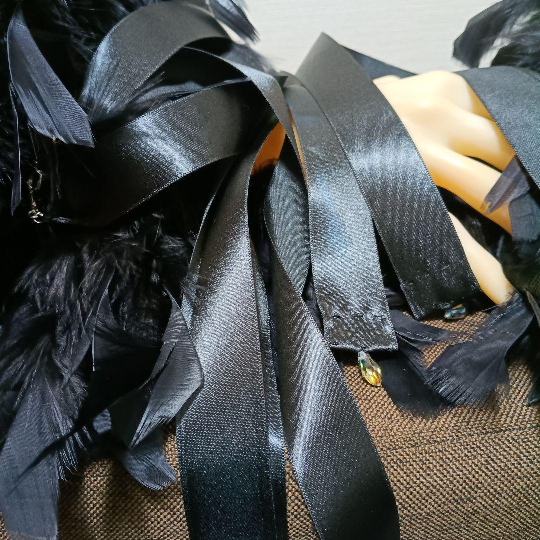 オーダー品　黒い羽の豪華バングル&リボンフロート